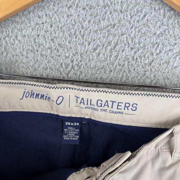 NEW Johnnie O Tailgaters Pants Mens 38x34 Beige Fleece Lined 5 Pocket Chino Golf - Picture 2 of 9